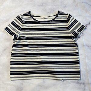 Ann Taylor Loft Striped Top Shirt Womens Size Medium New Bow Boxy Blue White